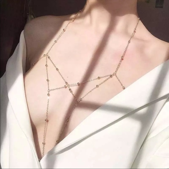 Gold Chain Layered Body Jewelry Necklace Accessory - Picture 3 of 6